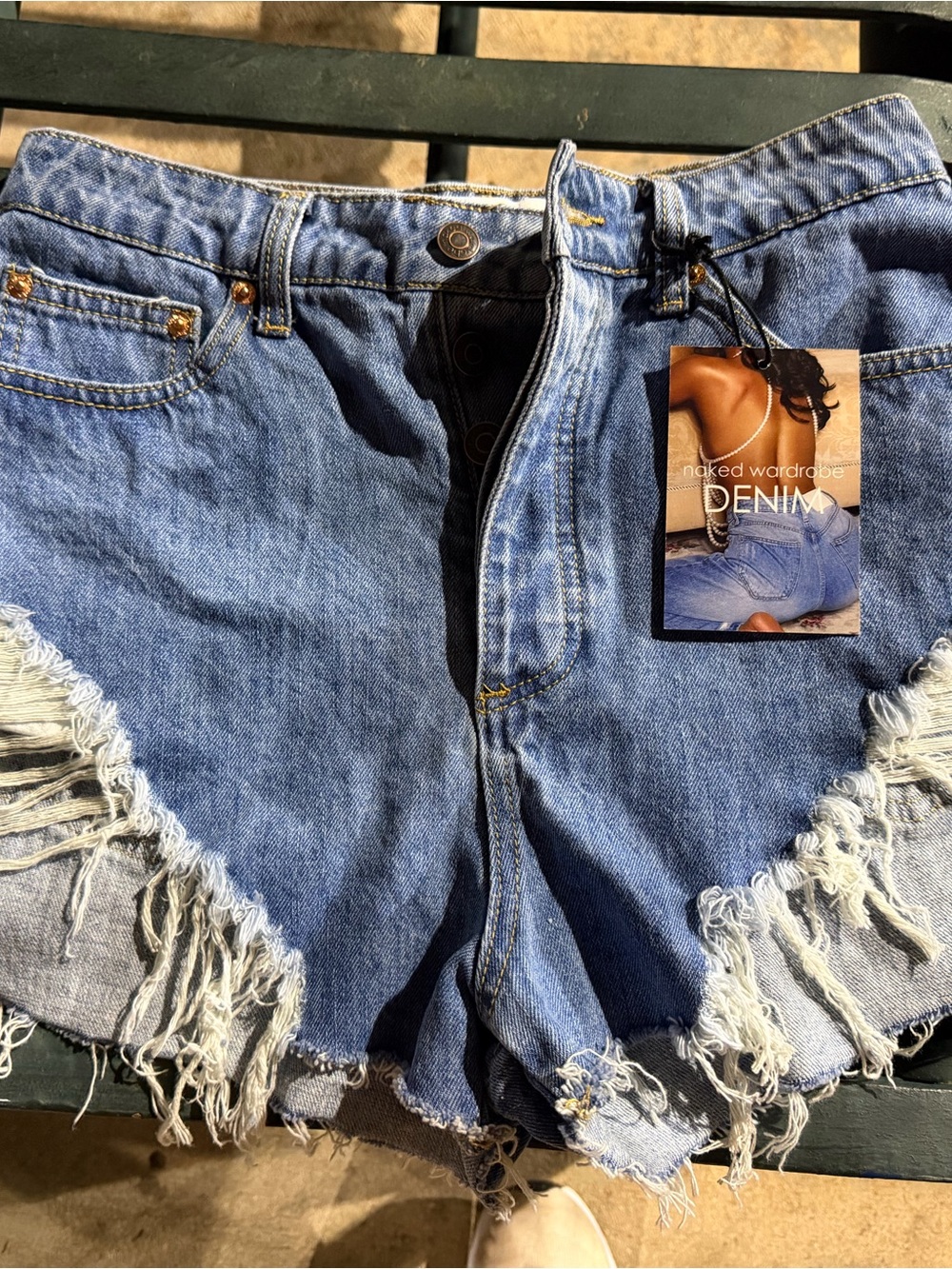 naked wardrobe Medium Blue Frayed Denim Cutoff Shorts